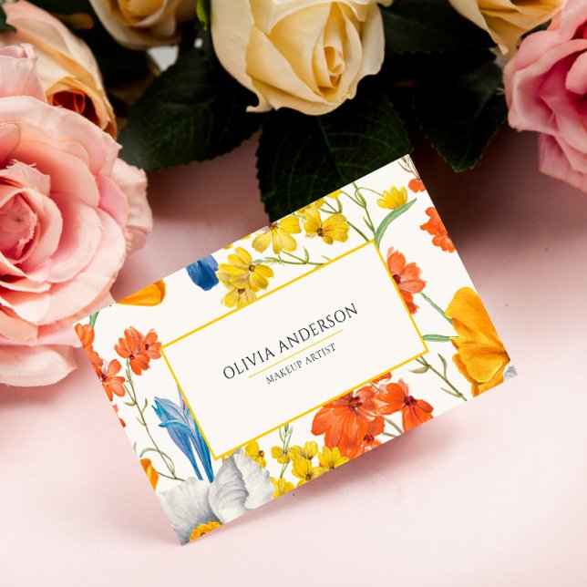 Blütenorange Gelb Aquarellfarben Bohemisch Visitenkarte (Von Creator hochgeladen)