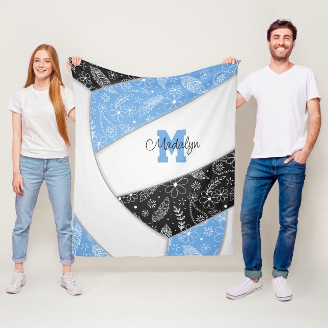 Blütenpaisley-Federn lch blauen schwarzen Volleyba Fleecedecke (Beispiel)