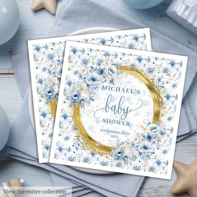 Blütenpastellblau-Blüten Goldnymphen Serviette (Dainty pastel blue flowers gold baby shower napkins)
