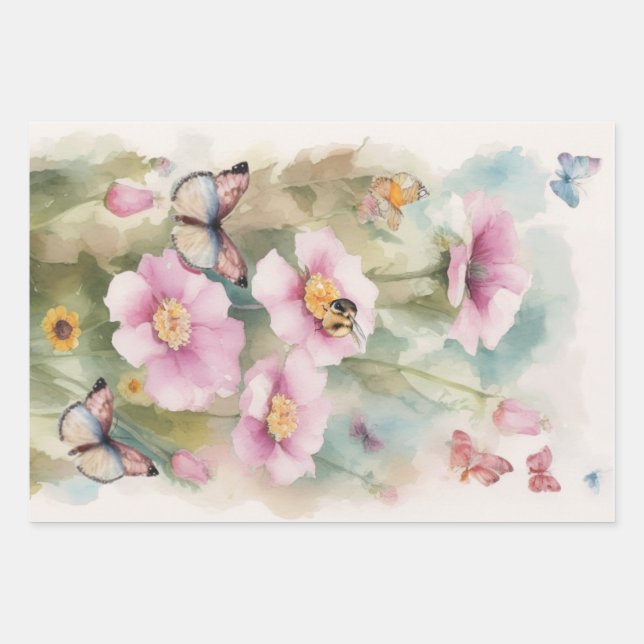 Blütenpastellblume Geschenkpapier Set (Vorderseite)