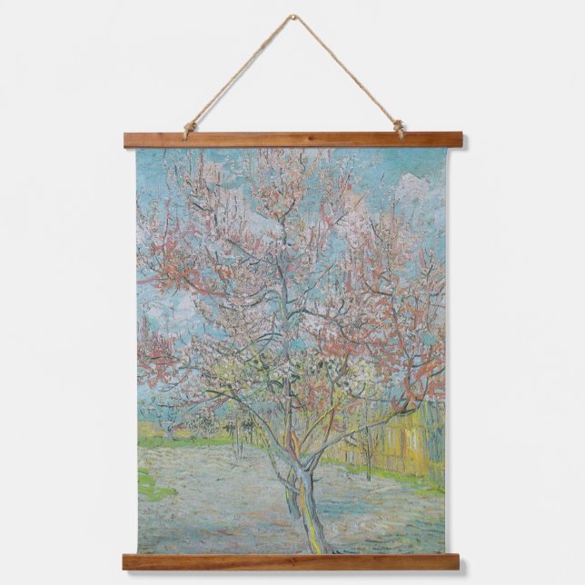 Blütenpfirsichbaum Wandteppich Mit Holzrahmen (Vorderseite)