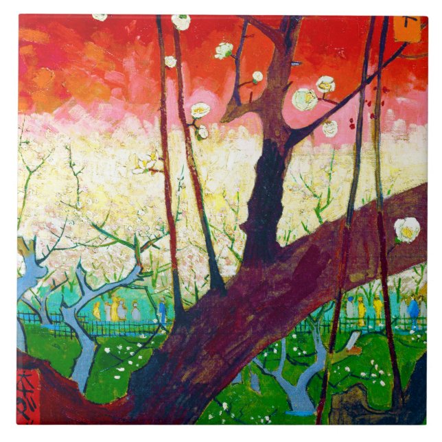 Blütenpflanze (nach Hiroshige), Van Gogh Fliese (Vorderseite)