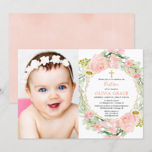 Blütenpink und goldfarbenes Foto Einladung