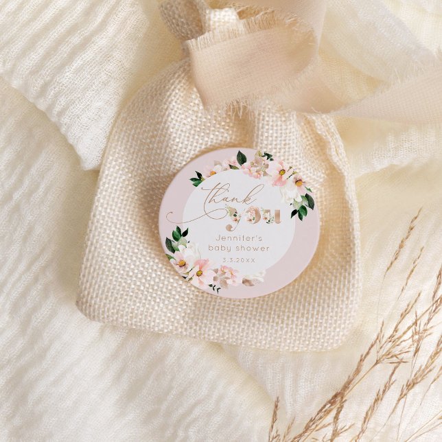 Blütenpinke Blumendusche Danke Runder Aufkleber (Von Creator hochgeladen)