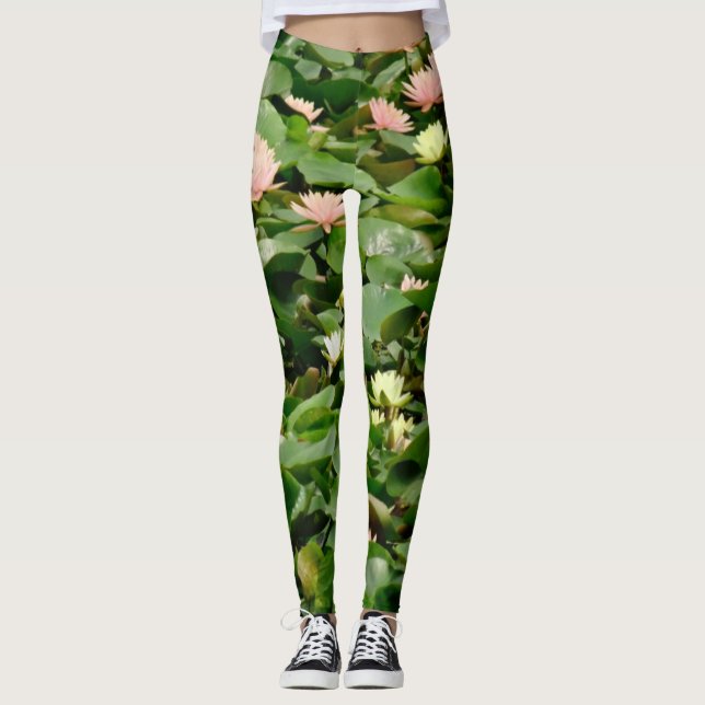 Blütenpinsel, gelb und grüne Lotus-Blüte Leggings (Vorderseite)