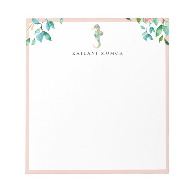 Blütenrahmen für botanisches Seepferd Notizblock (Vorderseite)