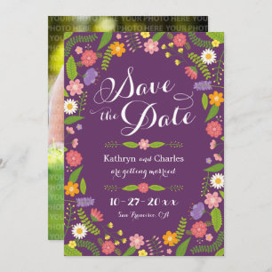 Blütenrahmen Rustikales Foto Save the Date Einladung