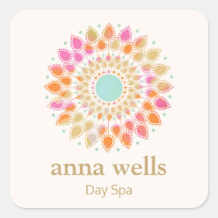 Blütenregenbogen Lotus Blume Mandala Quadratischer Aufkleber