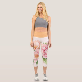 Blütenrosa Aquarellfarben Blütenblättrige Hochgebi Capri Leggings