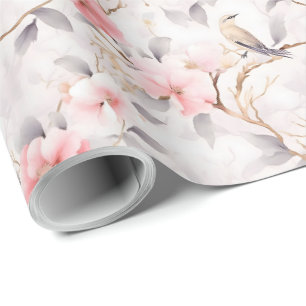 Blütenrosa Asiatischer Blütenvogel Geschenkpapier