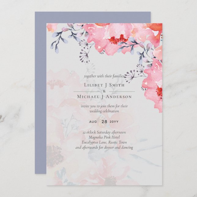 Blütenrosa Bläserblütenblütenblauer Hochzeitstag (Vorne/Hinten)