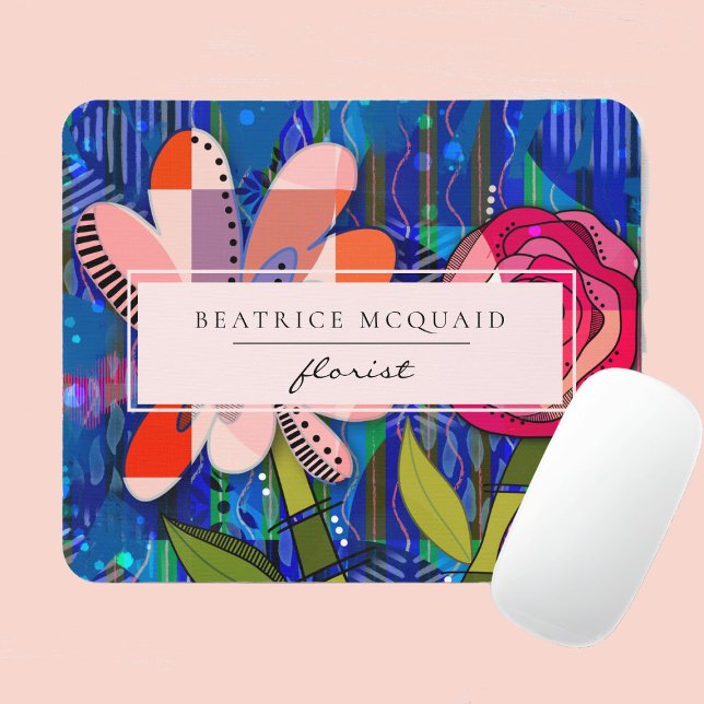 Blütenrosa Blau abstrakt moderne Blumen Mousepad (Von Creator hochgeladen)