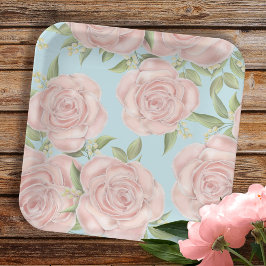 Blütenrosa Blumen und Blau Pappteller