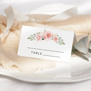 Blütenrosa Blumen Wasserfarben Hochzeit Platzkarte