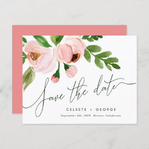 Blütenrosa, blumenelegant Save the Date Ankündigung