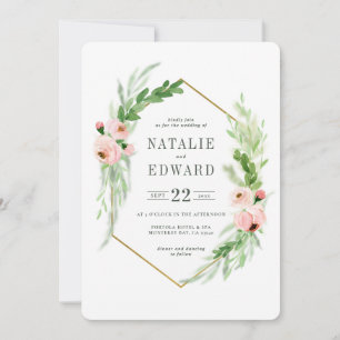 Blütenrosa Blumenkranz Einladung