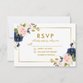 Blütenrosa Blush Blue Wedding RSVP Gold
