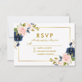 Blütenrosa Blush Blue Wedding RSVP Gold Karte