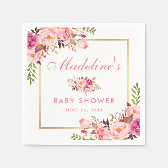 Blütenrosa Blush Gold Frame Baby Dusche Serviette (Vorderseite)