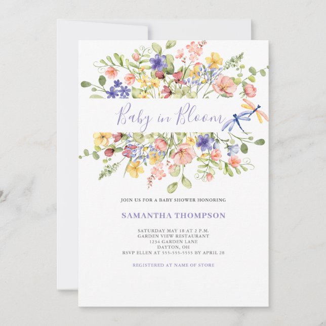 Blütenrosa Blütendusche Einladung (Vorderseite)