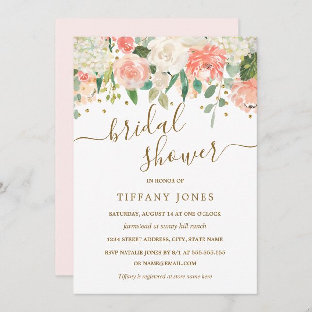 Blütenrosa Brautparty Confetti Einladung (Vorne/Hinten)