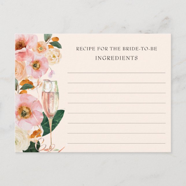 Blütenrosa Champagner Rezept für die Braut Postkarte (Vorderseite)