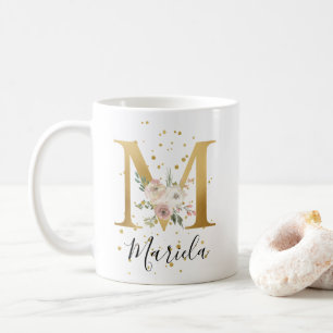 Blütenrosa Creme Aquarellfarben Monogramm Kaffeetasse