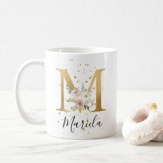 Blütenrosa Creme Aquarellfarben Monogramm Kaffeetasse
