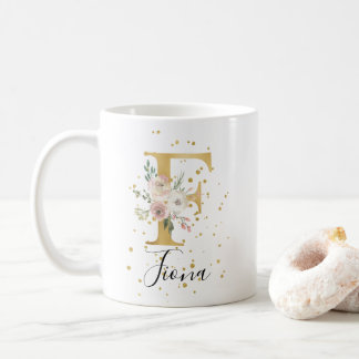 Blütenrosa Creme Aquarellfarbenmonogramm F Kaffeetasse