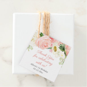 Blütenrosa cremefarbene Aquarelltöne Geburtstagspa Geschenkanhänger