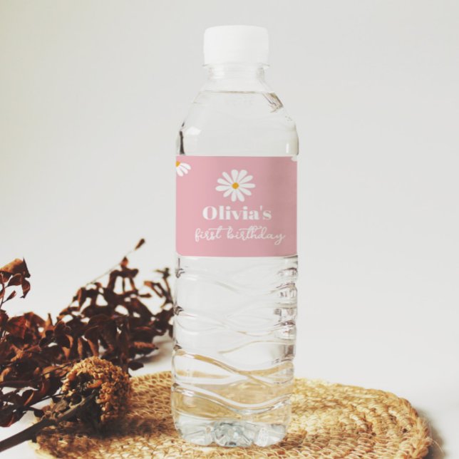 Blütenrosa Daisy Geburtstagswasser-Flasche Wasserflaschenetikett (Von Creator hochgeladen)