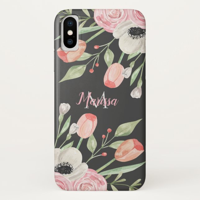 Blütenrosa Farbflorenmonogramm Case-Mate iPhone Hülle (Rückseite)