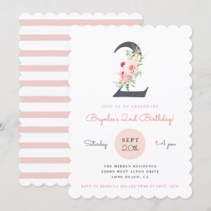 Blütenrosa Floral 2. Geburtstag Einladung