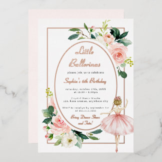 Blütenrosa Floral Ballerina Kindergeburtstag Folieneinladung
