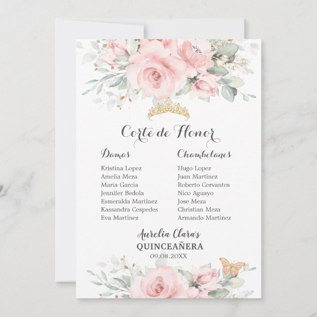 Blütenrosa Floral QUINCEAÑERA Padrinos Damas Card