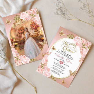 Blütenrosa Foto Quinceañera Einladung