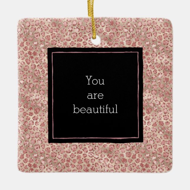 Blütenrosa Glitzer Leopard Keramikornament (Vorderseite)