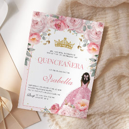 Blütenrosa Gold Quinceanera Princess Einladung