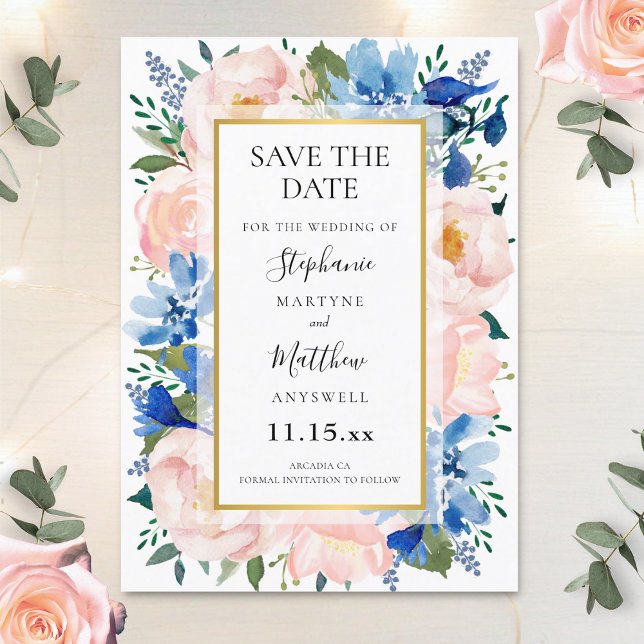 Blütenrosa Goldfarben Blumenzehen Save The Date (Von Creator hochgeladen)
