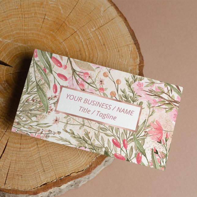 Blütenrosa Korallenwald grüne Aquarellfarben Blüte Visitenkarte (Blush pink coral forest green watercolor floral bu business card)