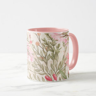 Blütenrosa Korallenwald grüne Aquarellfarben Tasse