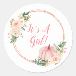 Blütenrosa Kürbis Es ist ein Mädchen Runder Aufkleber