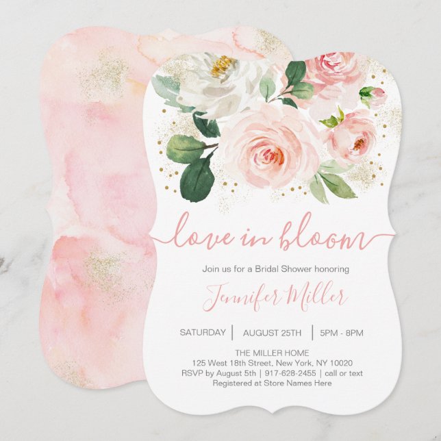 Blütenrosa Liebe im blühenden Brautparty Einladung (Vorne/Hinten)