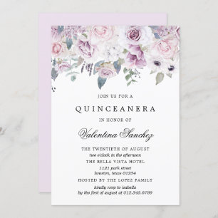 Blütenrosa Lila Aquarellfarben Quinceanera Einladung