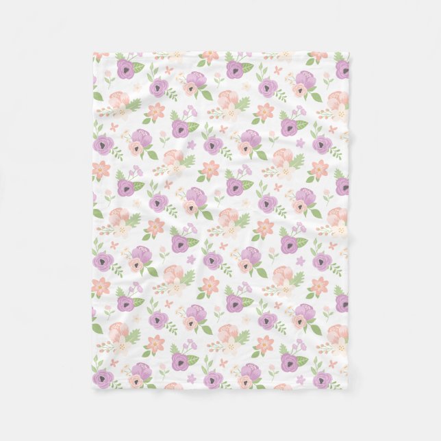 Blütenrosa lila Blüten Grün  Fleecedecke (Vorderseite)