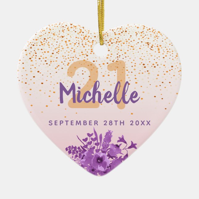 Blütenrosa lila Blütenmonogramm Keramik Ornament (Vorne)