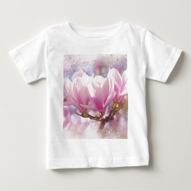 Blütenrosa Lila Magnolien - Frühjahrswoche Blume Baby T-shirt (Vorderseite)