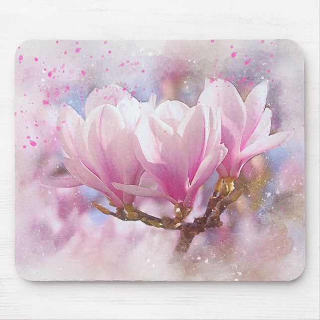 Blütenrosa Lila Magnolien - Frühjahrswoche Blume Mousepad (Vorne)