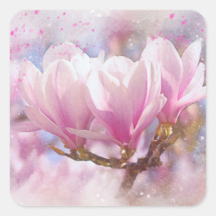 Blütenrosa Lila Magnolien - Frühjahrswoche Blume Quadratischer Aufkleber