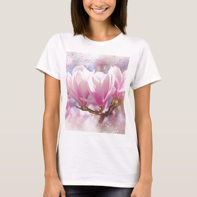Blütenrosa Lila Magnolien - Frühjahrswoche Blume T-Shirt (Vorderseite)